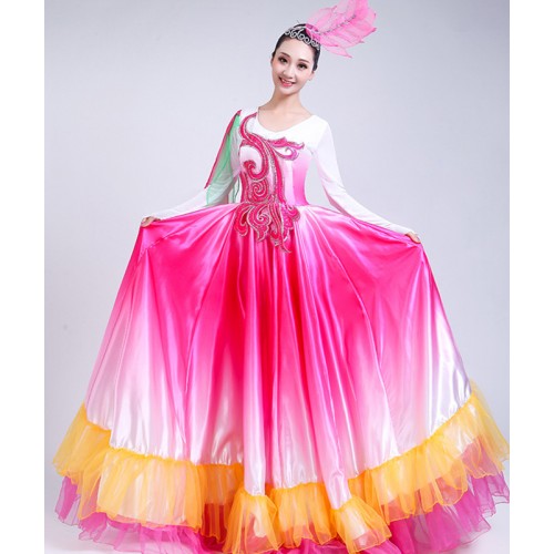 Pink gradient colored flamenco dresses for girls women Spanish opening dance chorus opening dance dress